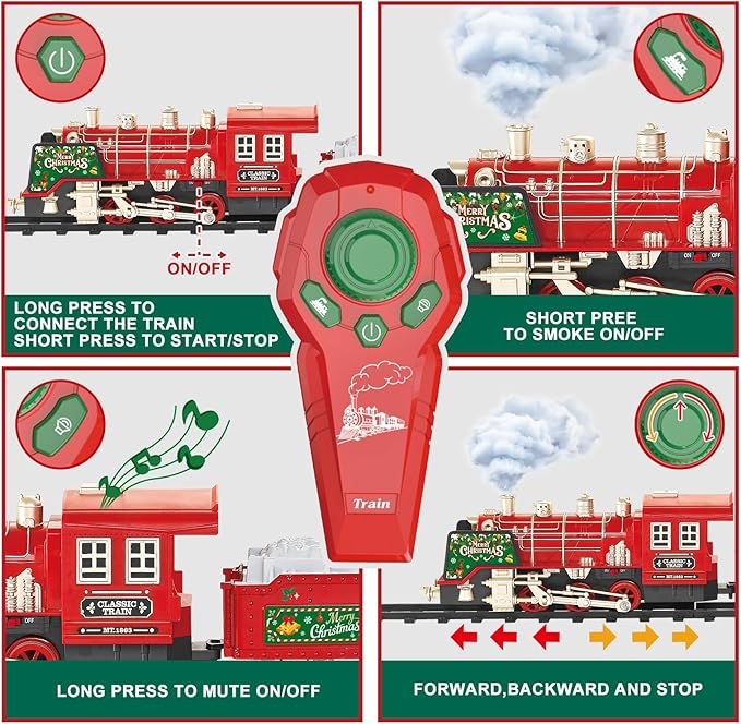 Train Set - Train Set for Under Christmas Tree - Remote Control Train Music, Light&Smoke 14 Pcs Track, Train Sets for Kids, Toddler Model Trains for 3 4 5 6 7 8 9 Years Old Boys, Girls, Birthday Gifts