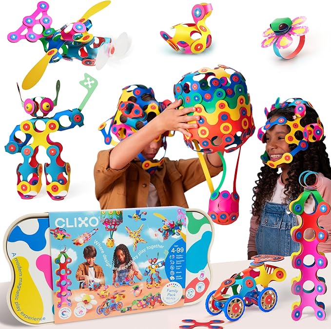 Clixo Family Pack – 150-Piece Flexible Magnetic Building Toy for Creative Family Play | STEAM Learning, Open-Ended Play. Perfect for Collaborative Fun, Travel, and Educational Bonding. Ages 4+