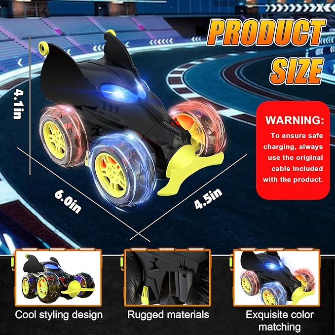 Remote Control Car for Boys - 360° Rotates and Flips 4WD Remote RC Stunt Cars for Kids, 2.4GHz USB Direct Charging with LED Lights Toy Car, Gift for Boy 3 4 5 6 7 8 9 10 11 13 Year Old