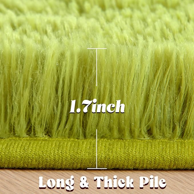 junovo Round Rug, 4ft, Green, Soft Area Rugs for Kids Girls Room Decor, Fluffy Shaggy Carpet, Circular Nursery Rug for Baby Room Home Decor
