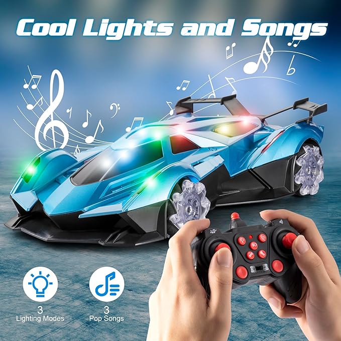 SASBSC Lambo Remote Control Car for Boys 4-7 8-12 Drift Rc Cars with 360° Rotation, Spray, Music & Lights 1:12 Rechargeable Rc Car Toys 10-12km/h Sport Race Toy Cars Gifts for Kids (Blue)