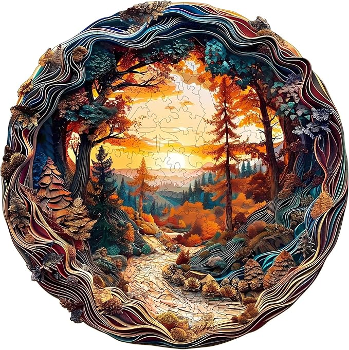 KAAYEE Wooden Puzzles for Adults 290 Pieces Visual 3D Forest Sunset Wooden Jigsaw Puzzles Wood Puzzle Gifts for Mother's Day Adult Kids Landscape Puzzle(13.4 * 13.4in)