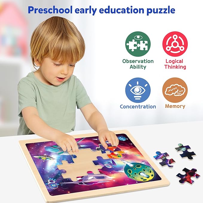 SYNARRY Large Space Planets Solar System Wooden Puzzles for Kids Gift Box(12.2*9.4 in) - FSC Certified, Puzzles for Toddlers 3-5, Puzzles for Kids Ages 4-6, Wood Toys Gifts for 3 4 5 Year Old Boy Girl