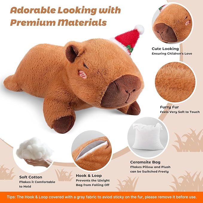 Bobbie & Laxi 25" & 4.5 lbs Capybara Weighted Stuffed Animals, Cuddly & Soft Kids' Plush Toy Pillows for Companion, Large Plushies with Removable Ceramsite Bag, Gifts for Adults, Kids, Boys and Girls