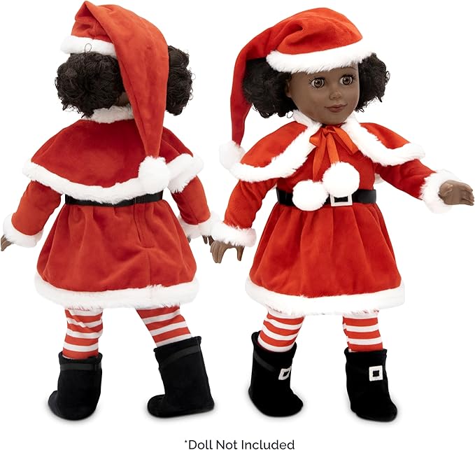 Playtime by Eimmie 18 Inch Doll Clothes and Accessories - Christmas Holiday Dress with Matching Santa Hat & Shawl - Clothing Sets & Stuff - Fits American, Generation & Similar 18” Dolls for Girls