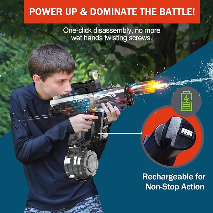 Powerful Electric Water Gun, Automatic & Manual Squirt Gun with LED Light, Rechargeable Battery Powered Water Blaster 28-32 Ft Range, Large Capacity Tank for Outdoor Pool Beach Battle Play