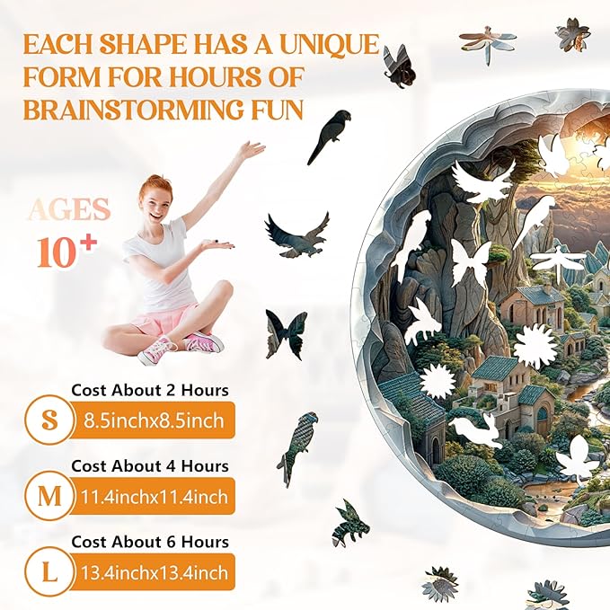 Wooden Puzzles for Adults, Wooden Jigsaw Puzzles for Adults Kids, 3D Vision Inside The Cave-2 Unique Shaped Wood Puzzles Adult, Creative Birthday Gifts for Friends Family Game (11.4 * 11.4in 200pcs)