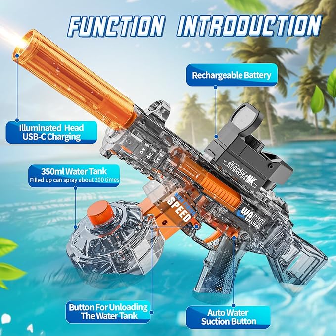 Electric Water Gun for Kids Ages 4-8: Auto Water Suction Powerful Squirt Blaster for Adults Kids, 32FT Spray Distance, Outdoor Summer Toys for Pool Beach Party for Adult Kids, Grey