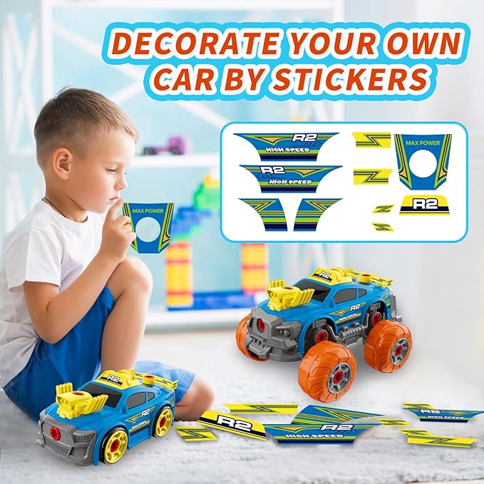 Pup Go 3-in-1 Take Apart Car for Boys with Electric Drill, 46Pcs Construction Toy Truck, Build Your Own Toy Car with Play Tools, Ideal STEM Present for Kids Children Ages 3 4 5 6 7 8 9 Year Old Blue