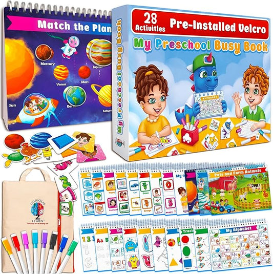 Curious 2 Learn Montessori pre-Assembled Busy Book for Toddlers Ages 3 and Up, Pre K Preschool Learning Activities Book - Autism Sensory Learning & Education Toys Kindergarten Workbook (Blue)