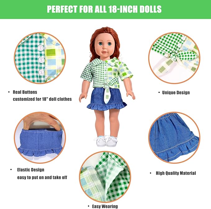 18-Inch-Doll-Clothes and Accessories - 8 Sets American Doll Clothes Compatible with All 18 inch Dolls Outfits Christmas Birthday Gift for Girls