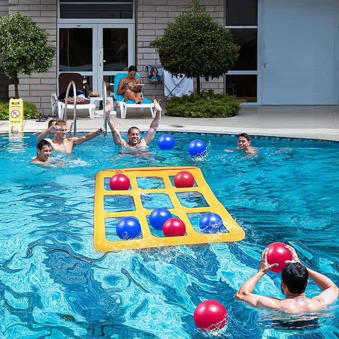 Pool Toys Games Set- Tic-Tac-Toe Inflatable Pool Toy with 10 Balls - for Adults Teens Kids 2-10 Players