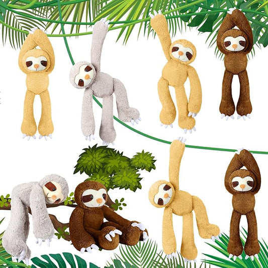 8 Pcs Hanging Sloth Stuffed Animal 18 Inch Three Toed Sloth Plush Toy with Hook and Loop Hands Hanging Sloth Toy for Boy Girl (Grey, Dark Brown, Light Brown)