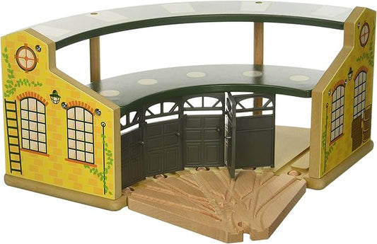 inc. Wooden Train Round House with 5-Way Switch Track for Kids, Norrington Wood Train Shed with 5 Doors. Houses 5 Engines & Cars, Compatible with Major Brand Wooden Railways