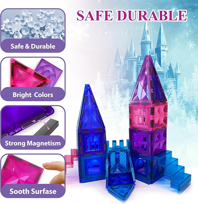 111 pcs Magnetic Tiles - 3D Diamond Building Blocks, STEM Educational Toys for Kids, Perfect for Pretend Play, Birthday Gifts for 3-8 Year Old Girls and Boys, Free Bag Included