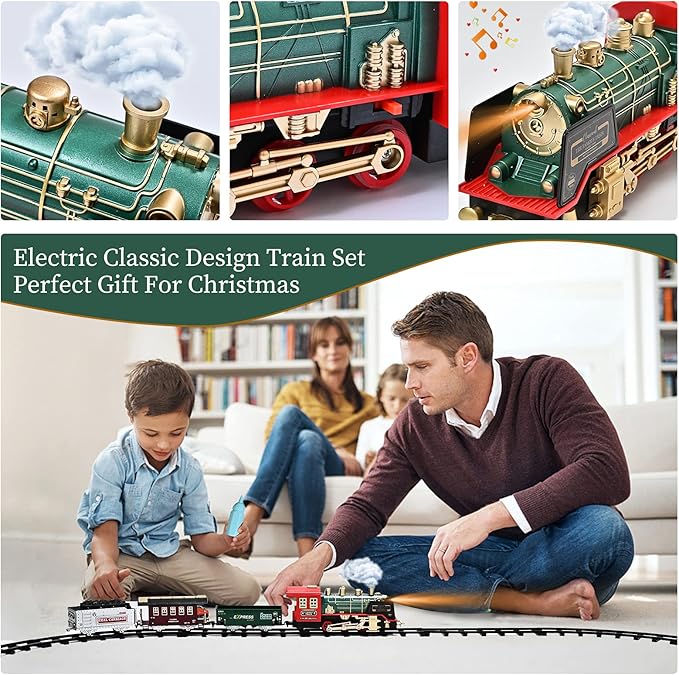FANL Train Set with Remote Control - Christmas Train Toys - Steam Locomotive Engine, Cargo Car and Train Tracks - Rechargeable Electric Train Toy Gift Toys for Age 3 4 5 6 + Kids.