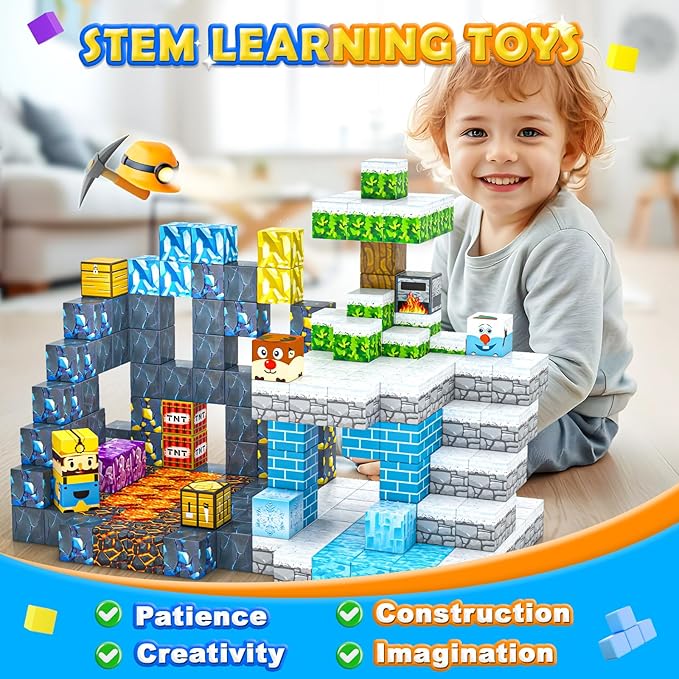 120PCS Magnetic Blocks-Build Mine Magnet World Ice & Sword Edition, Building Blocks Kids Toys STEM Sensory Toys for Ages 3-4 5-7 8-13, Gifts for 3 4 5 6 7 8 Year Old Boys Girls
