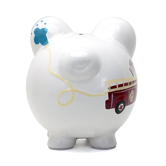 Child to Cherish Ceramic Piggy Bank for Boys, Fire Truck