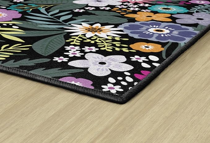 Flagship Carpets Schoolgirl Style Wildflower Educational Area Rug for Kids Room Seating Décor, Children's Classroom, Play Carpet for Teaching and Playroom, 5' x 7'6", Black & Multi