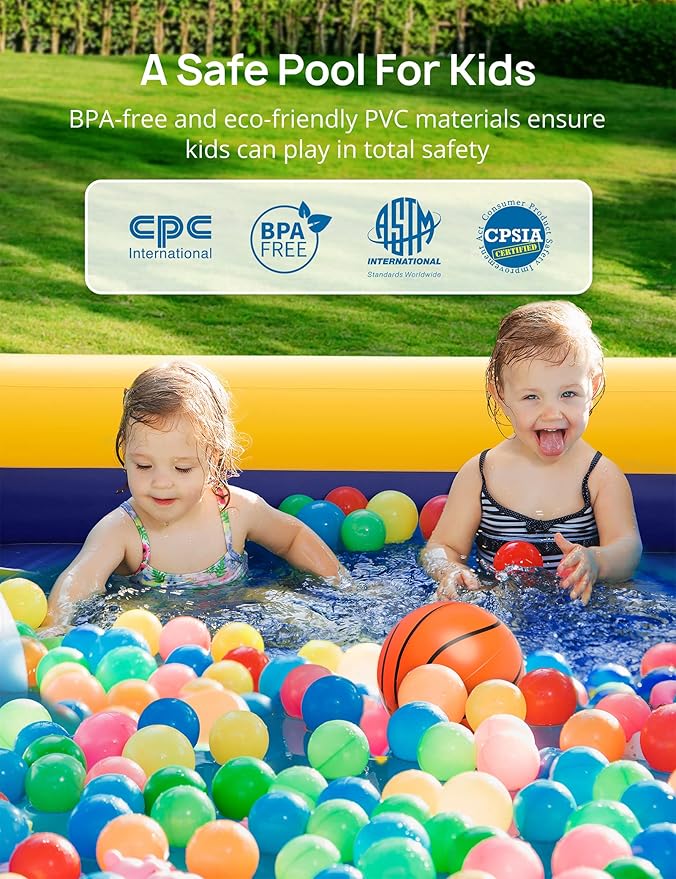 Kiddie Pool, Evajoy Inflatable Kids Pool, Summer Water Party Inflatable Pool for Backyard & Garden 90 * 55 * 35 inch