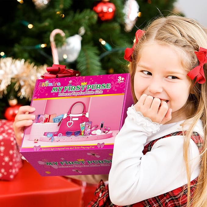 Shemira Play Purse for Little Girls, Princess Pretend Toys for Girls 3 4 5 6 7 8 Years Old, Christmas & Birthday Gift for Girls Age 3-5 4-6 6-8, Toddler Purse with Accessories, Kids Toy Purse,Pink