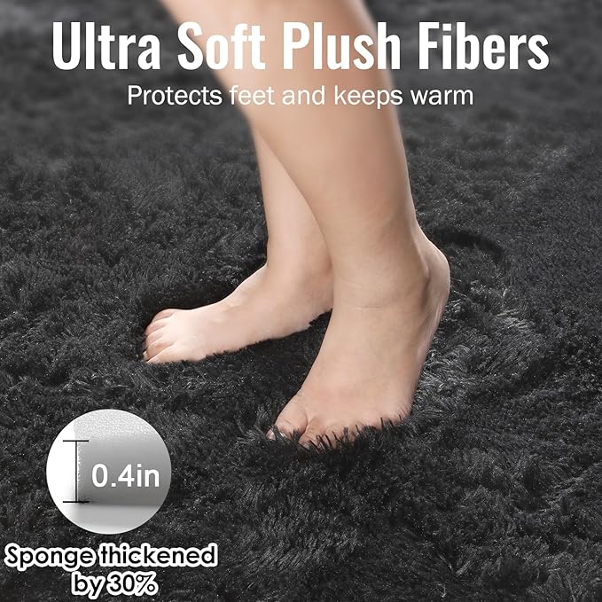 PAGISOFE 6x9 Fluffy Bedroom Rugs Black Modern Living Room Machine Washable Area Rug Fuzzy Shaggy Carpet Indoor Plush Nursery Rugs for Kids Room Furry Floor Rug for Boys Carpet for Teen Dorm Room Decor