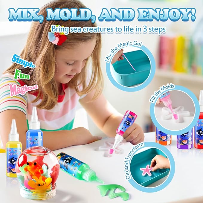 Aqua Fairy Water Gel Kit, Magic Water Elf Toy Kit, Toys Gifts for 3-12 Year Old Boys Girls Kids, Craft Kit with 24 Colors Magic Gel and 20 Shape Molds, Party Favors, Arts & Crafts DIY STEM Toy