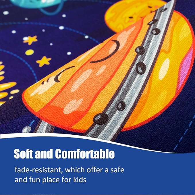 Round Space Rug for Kids Room Solar System Circle Rugs for Bedroom Kids Rugs for Playroom Boys Space Planet Theme Rug Living Room Dining Room Decor 40x40 inch