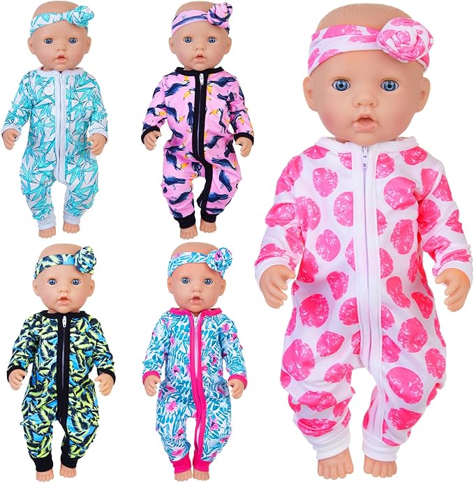 Unicorn Element 5 Sets 14-18 Inch Baby Doll Clothes Outfits Casual Wear for 17 Inch Baby Doll 10 Pcs Girl Doll Clothes and Headbands for 15-18 Inch Doll