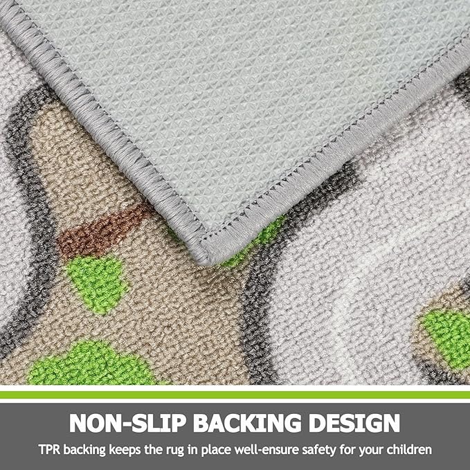 Capslpad Tan Car Road Kid Rug Carpet Playmat for Playoom Traffic Road Kids Play Mat for Toddler Non Slip Washable City Map Race Track Carpet Rug for Kids Room Bedroom Nursery Room Decor,5.2'x3.3'