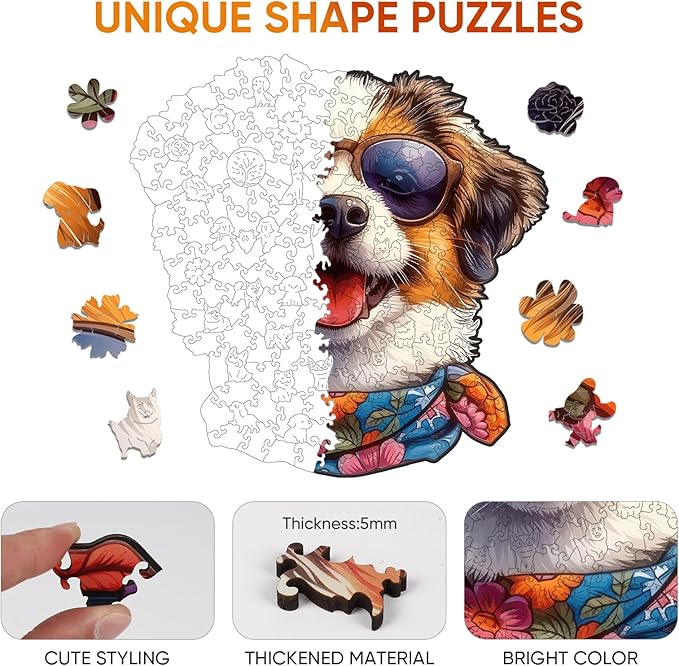 Dog Puzzles for Adults, Cool Collie Wooden Puzzles 200 Pieces, Cute Puppy Animal Jigsaw Puzzle Creative Birthday Gifts for Kids, Family Game 11.3 * 11.4in