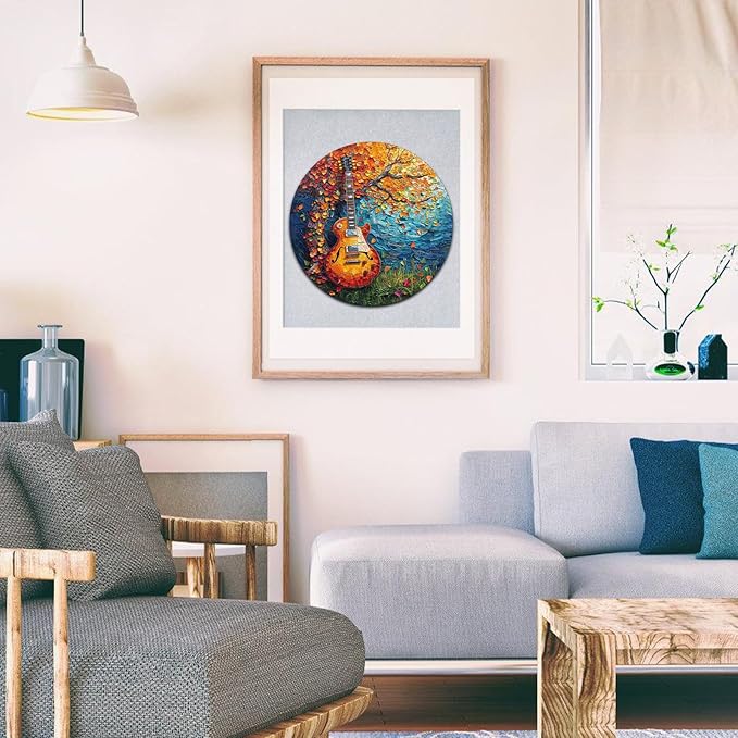 Wooden Puzzle for Adults 500 Piece, Autumn Jigsaw Puzzle, Guitar Wooden Jigsaw Puzzles, Thanksgiving Garden Puzzle, Beautiful Wooden Puzzle with Box Birthday Gifts for Adults and Kids(15.9 * 15.9in)