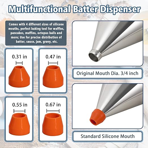 MyLifeUNIT Pancake Batter Dispenser, 40oz Multi-Caliber Stainless Steel Funnel Cake Dispenser with Stand Great for Pancakes, Cupcakes or Any Baked Goods