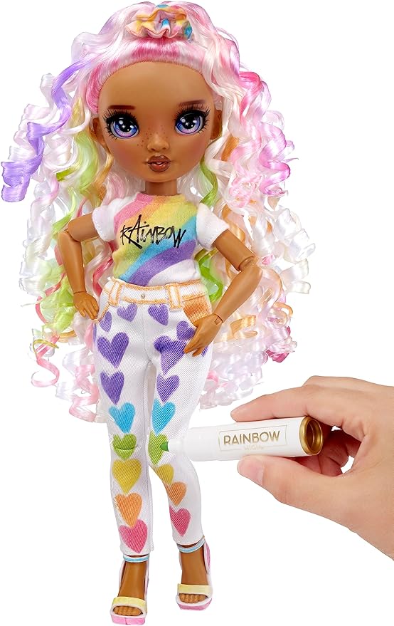 Rainbow High Color & Create Fashion DIY Doll with Washable Rainbow Markers, Purple Eyes, Curly Hair, Bonus Top & Shoes. Color, Create, Play, Rinse and Repeat. Creative 4-12+