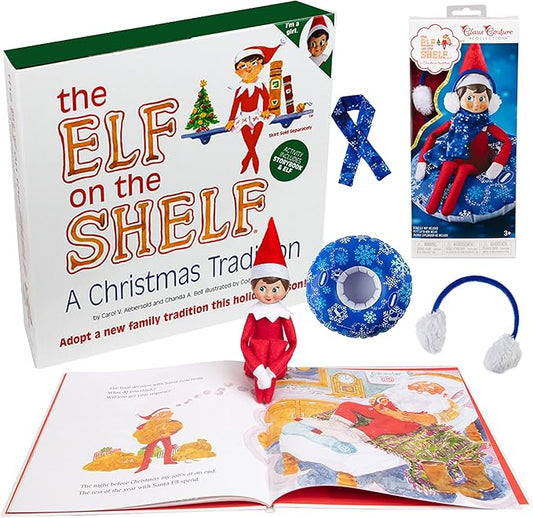 The Elf on the Shelf Girl Gift Set - Elf Girl and Christmas Storybook Plus Wintertime Adventure Snow Tube, Scarf, and Earmuffs - 3 Piece Outfit Set