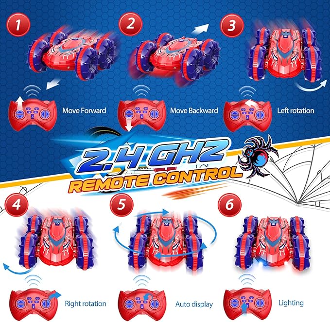 Amphibious Remote Control Car Boat,2.4GHz Waterproof RC Stunt Car with LED Lights 360°Rotation All Terrain Water Beach Pool Toys for Kids RC Car Toys for 3 4 5 6 7 8-12 Years Old Boys Girls