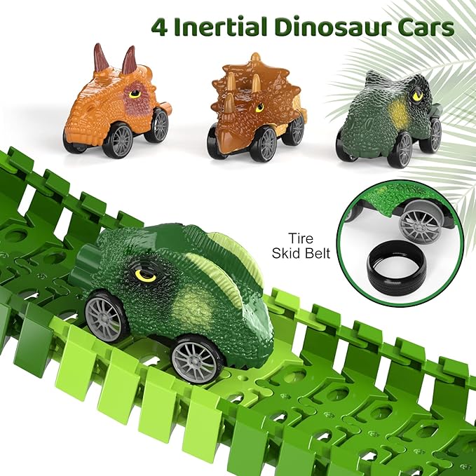 iHaHa 169 PCS Dinosaur Race Car Track Toys for Kids Toddler Boys Ages 1-3 3-5 4-7, Dinosaur Race Tracks Toys with Light, Sound & Spray, Birthday Dinosaur Toys Gifts for 2 3 4 5 Year Old Boys