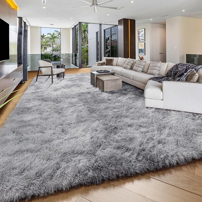 PAGISOFE 9x12 Area Rug Living Room, Machine Washable Light Grey Shaggy Rugs for Bedroom, Extra Large Indoor Gray Fluffy Nursery Carpet Boys Girls Dorm Pastel Rugs for Kids Room Home Decor Aesthetic