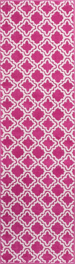 Modern Rug Calipso Pink 2' x 7'3'' Runner Lattice Trellis Accent Area Rug Entryway Bright Kids Room Kitchn Bedroom Carpet Bathroom Soft Durable Area Rug