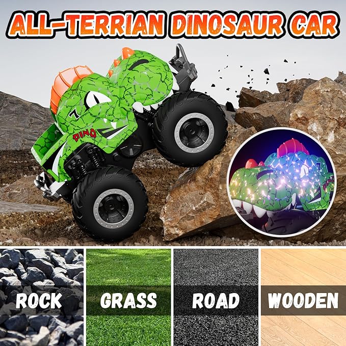 Remote Control Monster Car for Boys Age 6+, 2.4GHz Monster Cars with Light, RC Waterproof Land-and-Water Truck Toys, Birthday Gifts for Kids Boys 6,7,8-12 Years Old