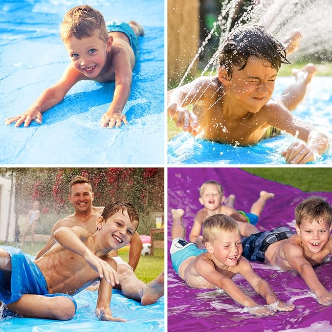 VEEST 33 FT Extra Long Water Slides for Kids Adults, Giant Double Lawn Water Slip Heavy Duty with 2 Bodyboards, Summer Water Slides Toys with Crash Pad for Backyard Outdoor