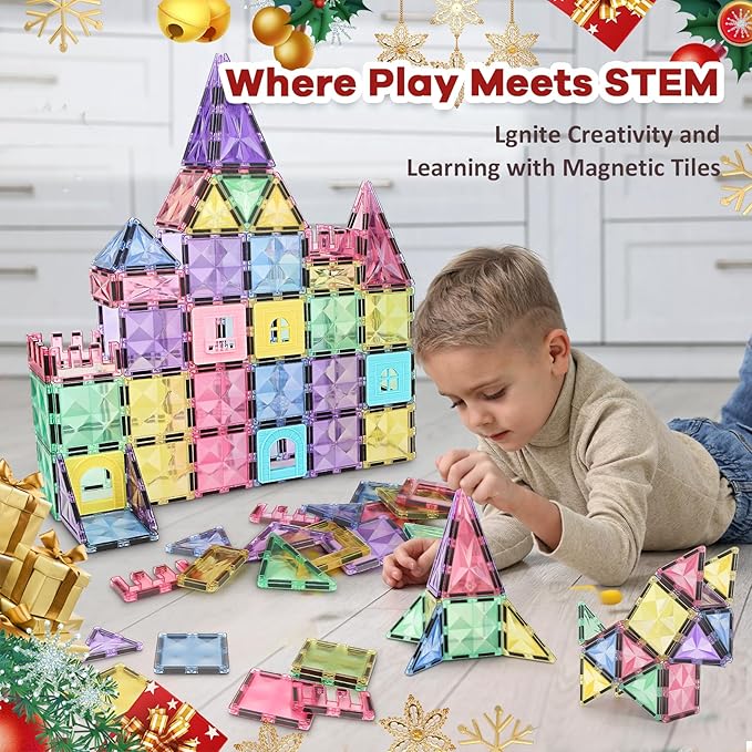 ROMDS Magnetic Tiles, Magnetic Building Blocks for Kids Ages 3+ and STEM Magnet Toys, Clear Magnet 3D Blocks Construction Playboards for Boys & Girls, Sensory Play for Preschool Learning(36 pcs)