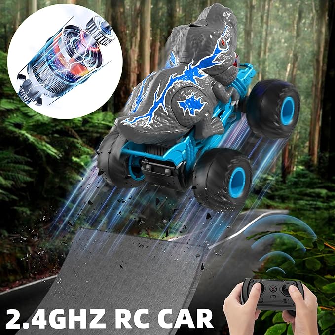 Remote Control Dinosaur Car for Boys Kids, 2.4Ghz RC Dinosaur Truck for Toddlers, Electric Hobby RC Car Toys with Light & Sound Spray Christmas Birthday for 3 4 5 6 7 8 Year olds Kids Boys