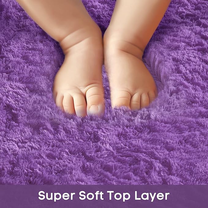 Ophanie Purple Rugs for Bedroom Living Room, Fluffy Fuzzy Furry Carpet, Plush Soft Shaggy Bedside Indoor Floor 4x6 Area Rug for Kids Girls Boys Baby Teen Dorm Nursery Home Decor Aesthetic