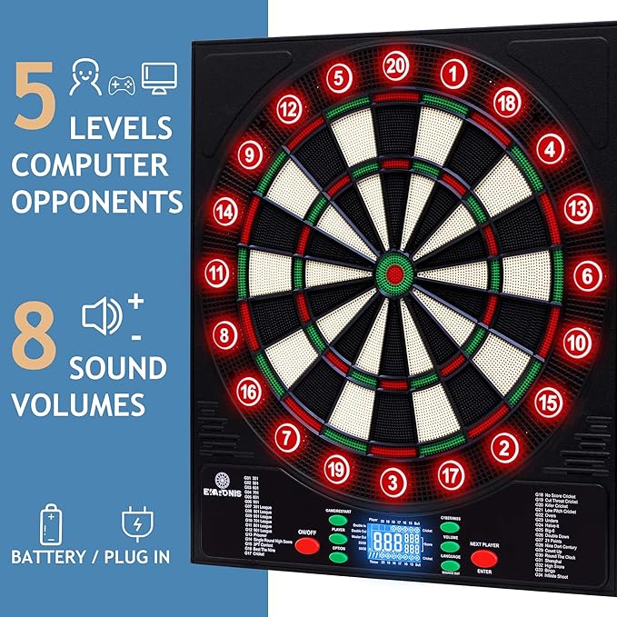 Electronic Dartboard 34 Games 355 Variations with 12 Darts Illuminated Dartboard Dart Storage for 12 Darts