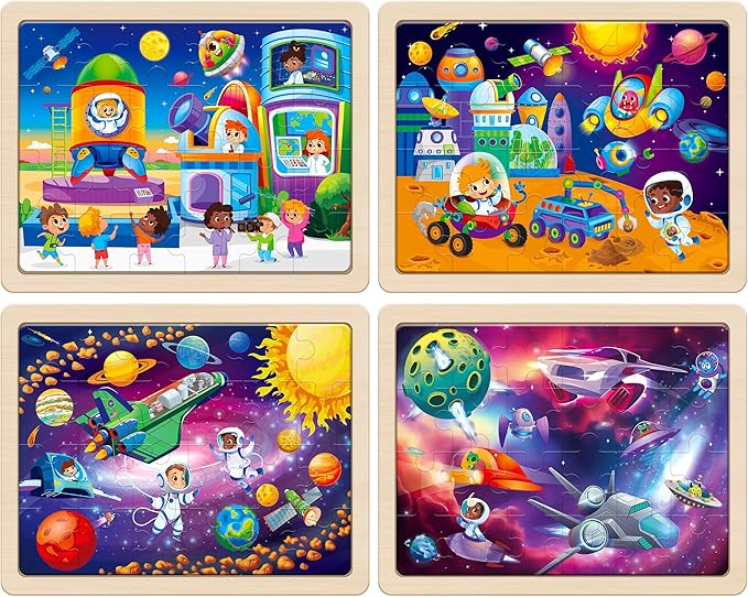 SYNARRY Large Space Planets Solar System Wooden Puzzles for Kids Gift Box(12.2*9.4 in) - FSC Certified, Puzzles for Toddlers 3-5, Puzzles for Kids Ages 4-6, Wood Toys Gifts for 3 4 5 Year Old Boy Girl