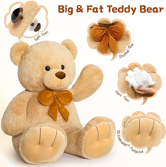 MorisMos Giant Teddy Bear 4 ft Stuffed Animal for Girlfriend,Cuddly Stuffed Big Bear Plush Toy for Christmas Baby Shower for Valentines,Wife,Children
