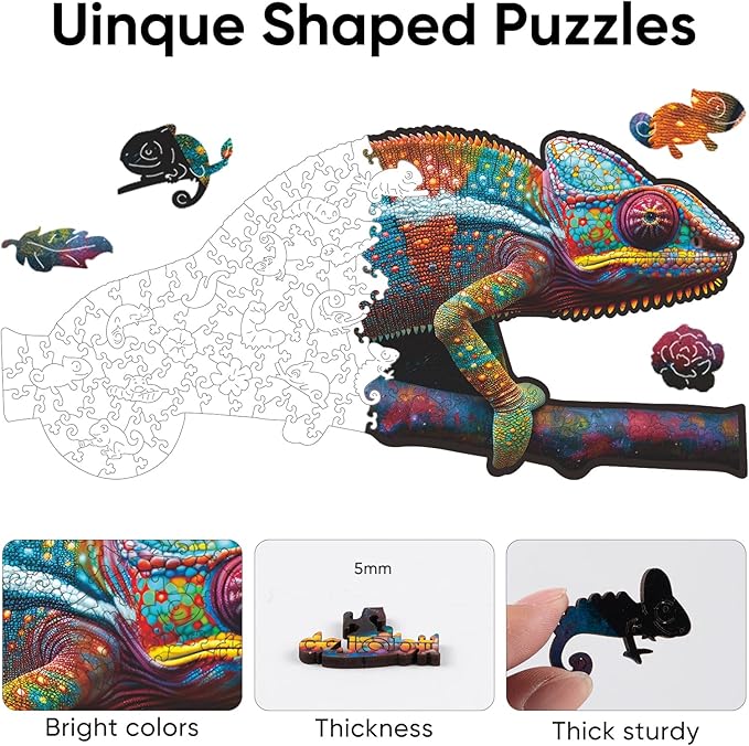 Wooden Puzzles for Adults, Chameleon Jigsaw Puzzles 500 Piece, Unique Shape Puzzles for Adults and Kids, Fun Challenging Puzzles Family Game Gift, 23.5 x 11.47 Inches