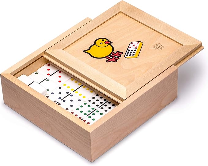 Yellow Mountain Imports Chicken Foot Complete Game Set with Double 9 Dominoes, Wooden Case, Hub, and Scorepad