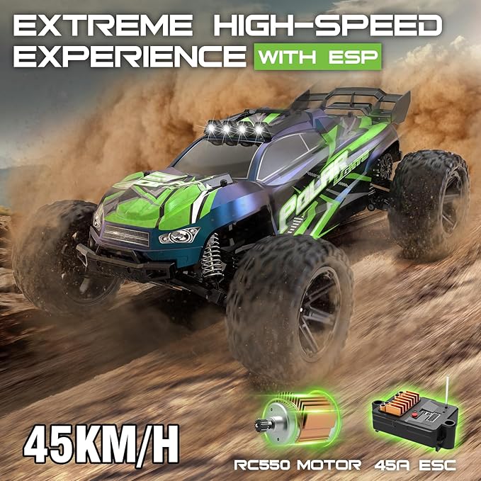 1:10 Big Rc Cars 18-Inch,Fast Remote Control Car Trucks,45+KM/H RC Off-Road Electric Truck, Includes 2 Rechargeable 2600mAh Batteries, Rc Cars for Adults & Boys